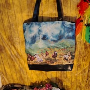 Horse Print Tote Bag with Black Straps